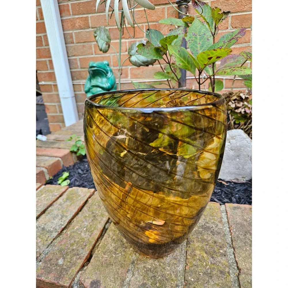Crate & Barrel Sahara Glass Vase, Hand-blown Amber Glass Vase 9